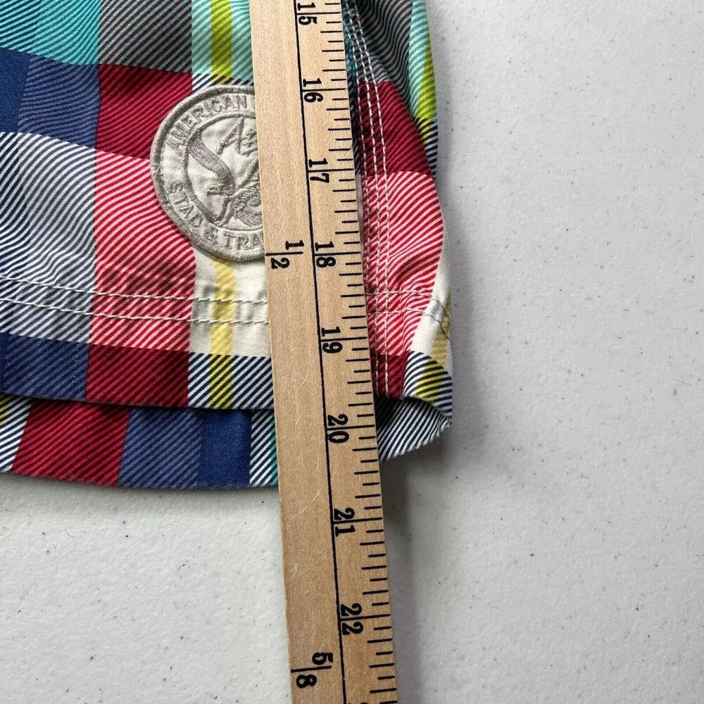 American Eagle Swim Trunks Board Shorts Mens Medium Multicolored Plaid Unlined